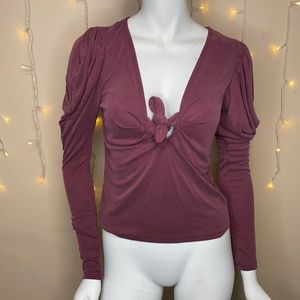 17. FREE PEOPLE Tie The Knot Ribbed Puffed Long sleeve Burgundy size small